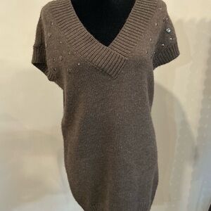 a.n.a Brown V-Neck Sweater with Stud Accents